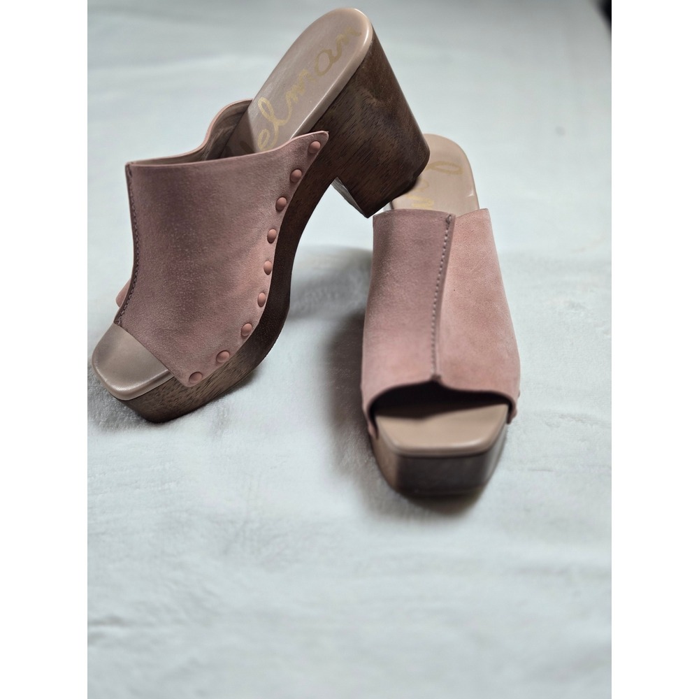 Sam Edelman Pink Suede‎ Platform Clogs Studded Wood Block Heel Mules Open Toe 10